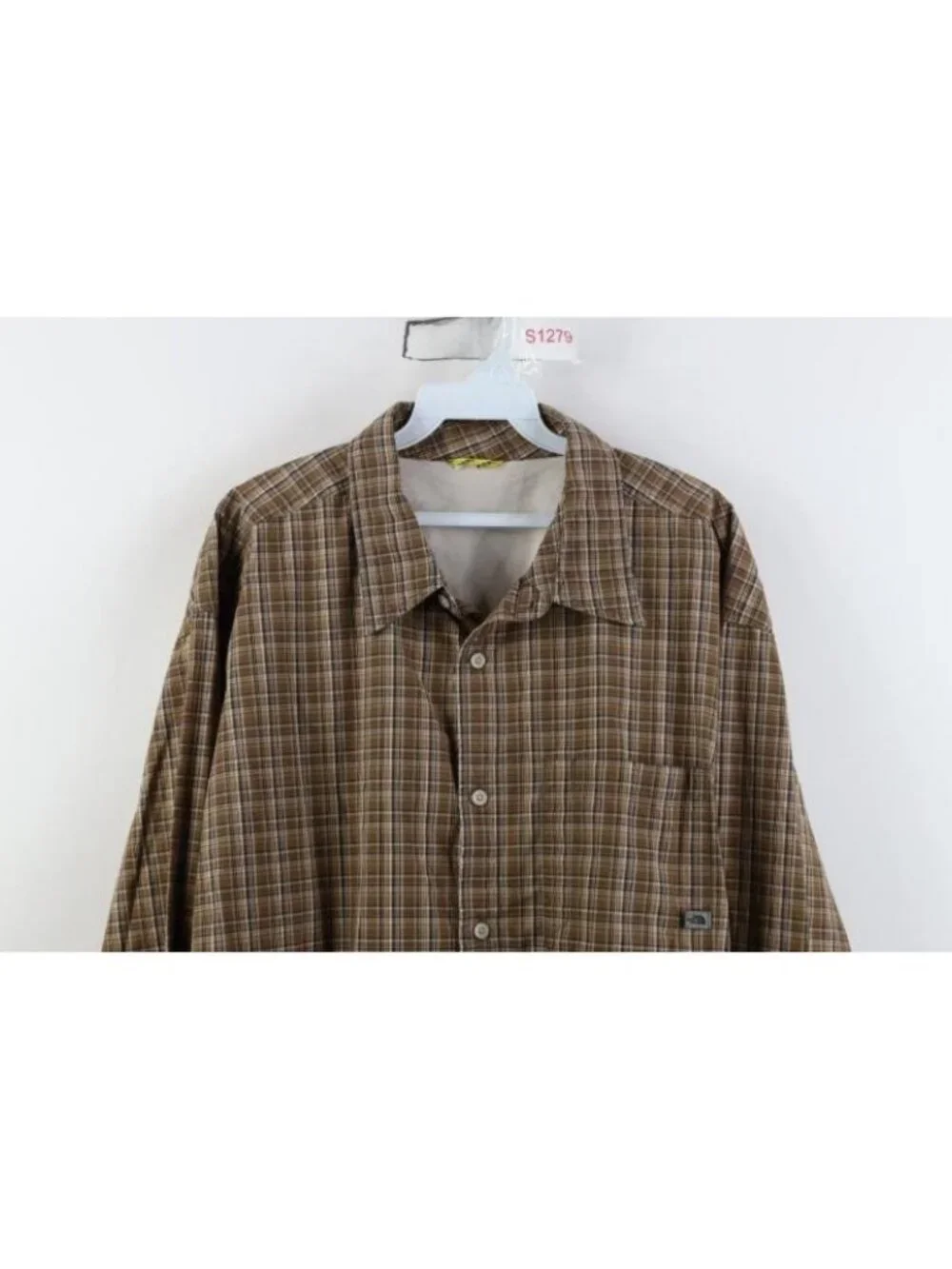 Vtg The North Face Mens 2XL XXL Spell Out Trekking Hiking Collared Button Shirt